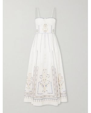 Emporio Sirenuse Valya Embroidered Pleated Cotton-Poplin Midi Dress - White