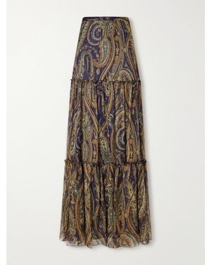 Etro Tiered Paisley-Print Silk-Blend Chiffon Maxi Skirt - Natural