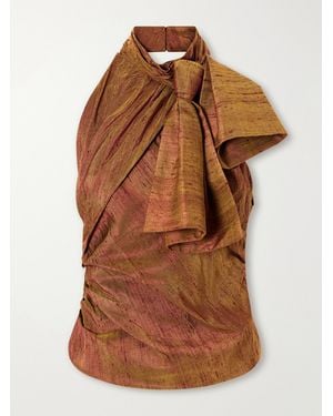 Christopher John Rogers Draped Silk-Dupioni Halter Top - Brown