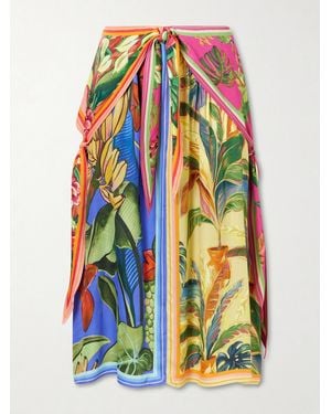 FARM Rio Summer Printed Satin Midi Skirt - Green