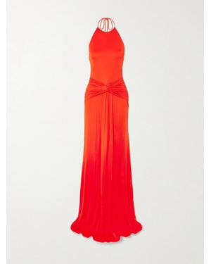 The New Arrivals Ilkyaz Ozel Euphorie Open-Back Gathered Stretch-Jersey Gown