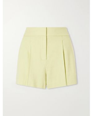 Veronica Beard Haina Pleated Linen-Blend Twill Shorts - Yellow
