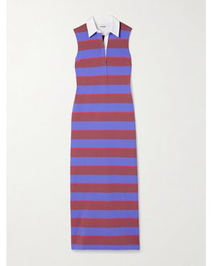 STAUD Julius Maxikleid Aus Gestreiftem Jersey Aus Einer Baumwollmischung Mit Popelinebesätzen - Lila