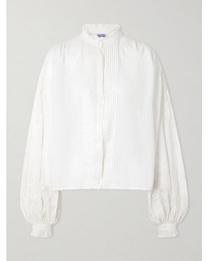 Thierry Colson Slava Ruched Pleated Embroidered Cotton-Voile Shirt - White