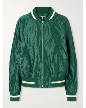Loewe Anagram Crinkled Satin-Twill Bomber Jacket - Green