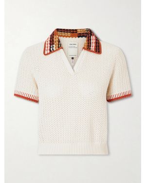 Escvdo Lauri Crocheted Cotton Polo Shirt - Natural