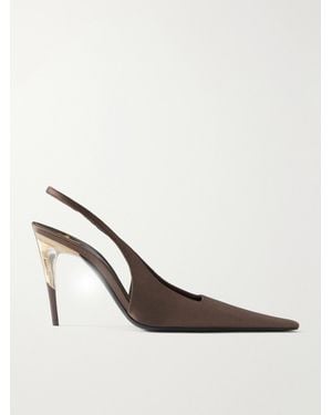 Saint Laurent Goya 95 Crepe Slingback Pumps - Natural