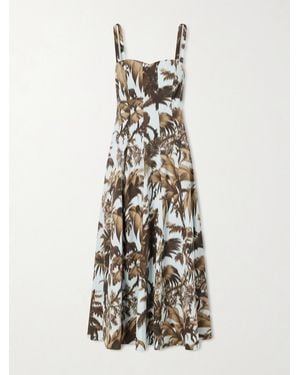Oscar de la Renta Panelled Printed Cotton-Blend Poplin Midi Dress - White