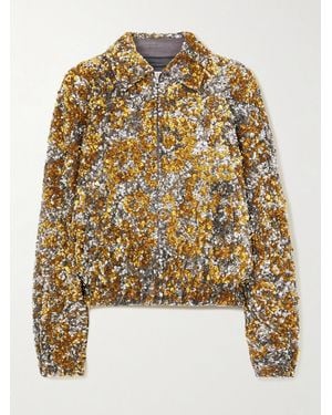 Dries Van Noten Embellished Satin Bomber Jacket - Metallic
