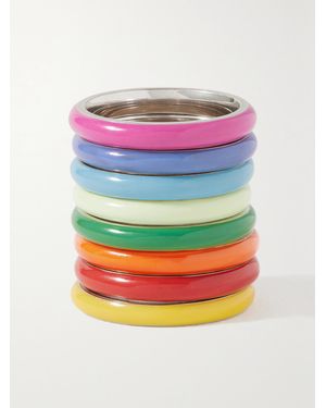 Fry Powers The Complete Set Unicorn Set Of Eight Sterling And Enamel Rings - Grey