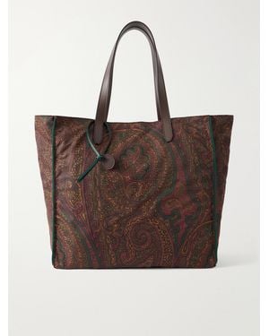 Etro Printed Leather-Trimmed Shell Tote Bag - Brown