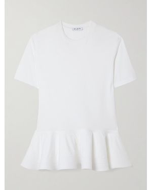 Alaïa Oversized Poplin-Trimmed Cotton-Jersey Peplum T-Shirt - White