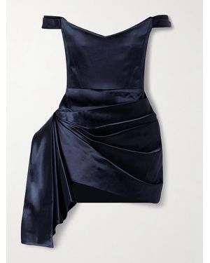 Alex Perry Off-The-Shoulder Draped Cotton And Silk-Blend Duchesse-Satin Mini Dress - Blue