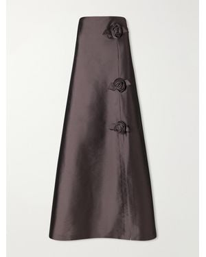 BERNADETTE Rosier Strapless Floral-Appliquéd Taffeta Midi Dress - Brown