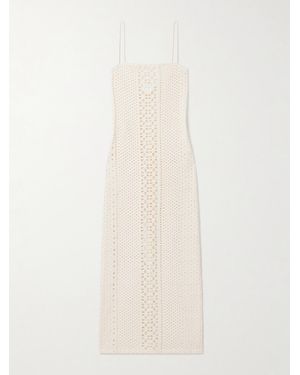 SARA CRISTINA Playa Pearl-Embellished Crocheted Cotton Maxi Dress - White