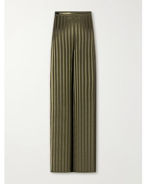 Giuliva Heritage The Amanda Striped Silk-Jacquard Wide-Leg Trousers - Green