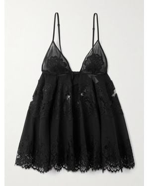 Dolce & Gabbana Scalloped Lace-Trimmed Chiffon Camisole - Black