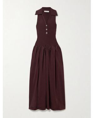 Self-Portrait Embellished Ribbed-Knit And Poplin Maxi Dress - Purple