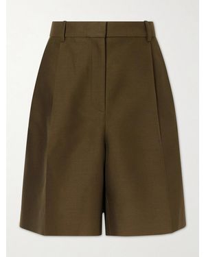 KHAITE Auggie Pleated Wool And Silk-Blend Shorts - Green