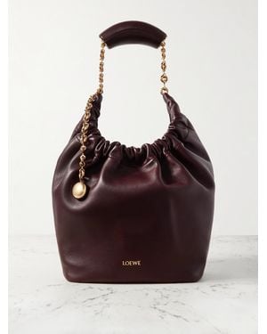 Loewe Squeeze Small Chain-Embellished Gathered Leather Shoulder Bag - Purple