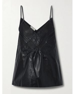 Lafayette 148 New York Broderie Anglaise Leather Top - Black