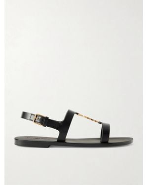 Saint Laurent Cassandra Embellished Leather Sandals - Metallic