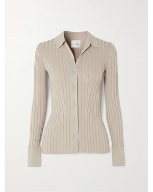 Galvan London Rhea Metallic Ribbed-Knit Shirt - Natural