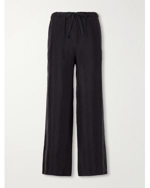 James Perse Silk-Habotai Wide-Leg Drawstring Pants - Blue
