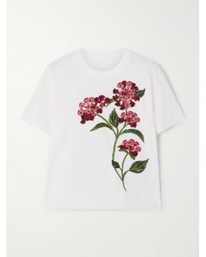Agua Bendita Appliquéd Embroidered Cotton-Jersey T-Shirt - White