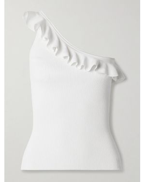 Zimmermann Rhiannon One-Shoulder Ruffled Ribbed-Knit Top - White