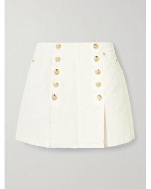 Balmain Embellished Pleated Cotton-Canvas Mini Skirt - Natural