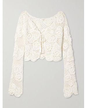 LoveShackFancy Kylan Cropped Crocheted Cotton Cardigan - Natural