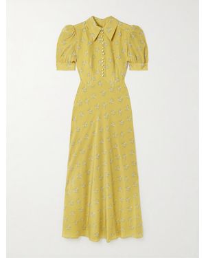 Alessandra Rich Midikleid Aus Crêpe De Chine Aus Seide Mit Blumenprint Und Verzierungen - Gelb