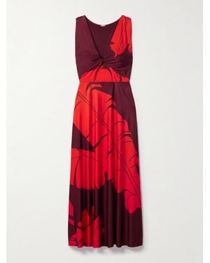 Johanna Ortiz Deep Heart Twist-Front Cutout Printed Stretch-Jersey Midi Dress - Red