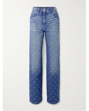 Versace Crystal-Embellished Mid-Rise Straight-Leg Jeans - Blue