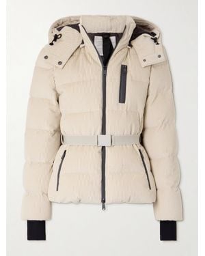 Brunello Cucinelli Hooded Belted Bead-Embellished Ribbed Cotton-Velvet Ski Jacket - Natural