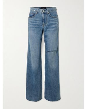 Veronica Beard Kasey Frayed Mid-Rise Wide-Leg Jeans - Blue