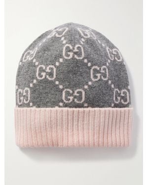 Gucci Jacquard-Knit Cashmere Beanie - Grey