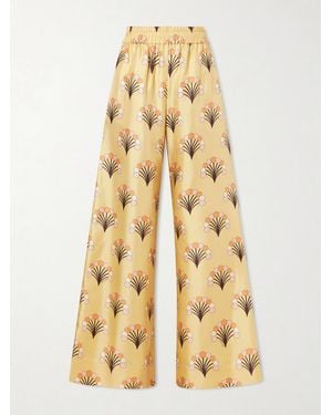 La DoubleJ Palazzo Printed Silk-Twill Wide-Leg Trousers - Natural