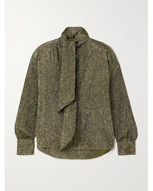 Petar Petrov Treasure Pussy-Bow Silk-Blend Lamé Shirt - Green