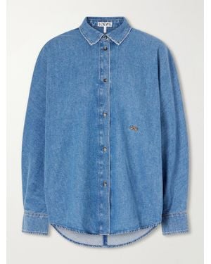 Loewe Anagram-Embroidered Denim Shirt - Blue