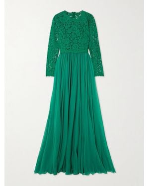 Dolce & Gabbana Silk-Blend Lace And Pleated Chiffon Gown - Green