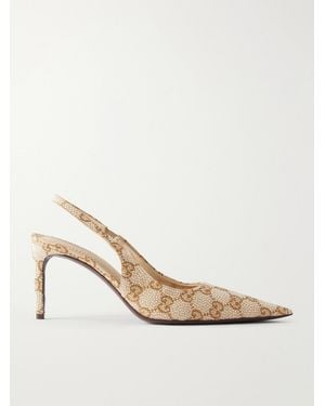 Gucci Donna 80 Embellished Gg Supreme Canvas-Jacquard Slingback Court Shoes - White