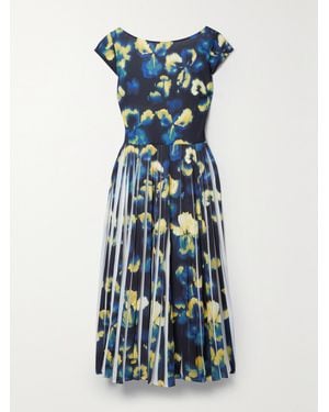 Jason Wu Pleated Printed Crepe Midi Dress - Blue
