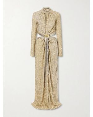 Rabanne Chainmail-Trimmed Cutout Sequined Tulle Gown - Natural