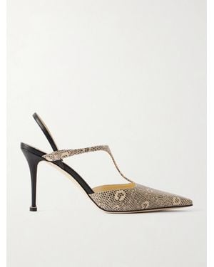 Manolo Blahnik Titon 90 Lizard-Effect Leather Slingback Court Shoes - White