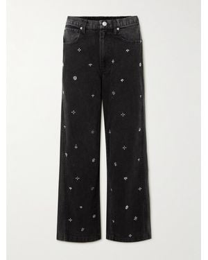 Sea Bala Crystal-Embellished High-Rise Wide-Leg Jeans - Black
