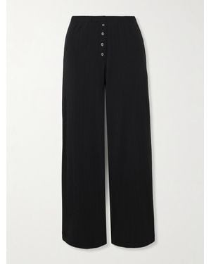 Leset Boxer Pointelle-Knit Cotton Wide-Leg Pants - Black