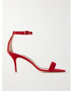 Manolo Blahnik Chaos 70 Suede Sandals - Red