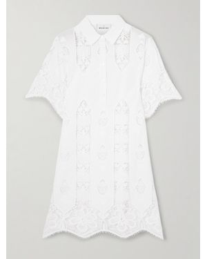 Miguelina Mini-Robe En Voile De Coton Et En Dentelle À Broderies Elle - Blanc